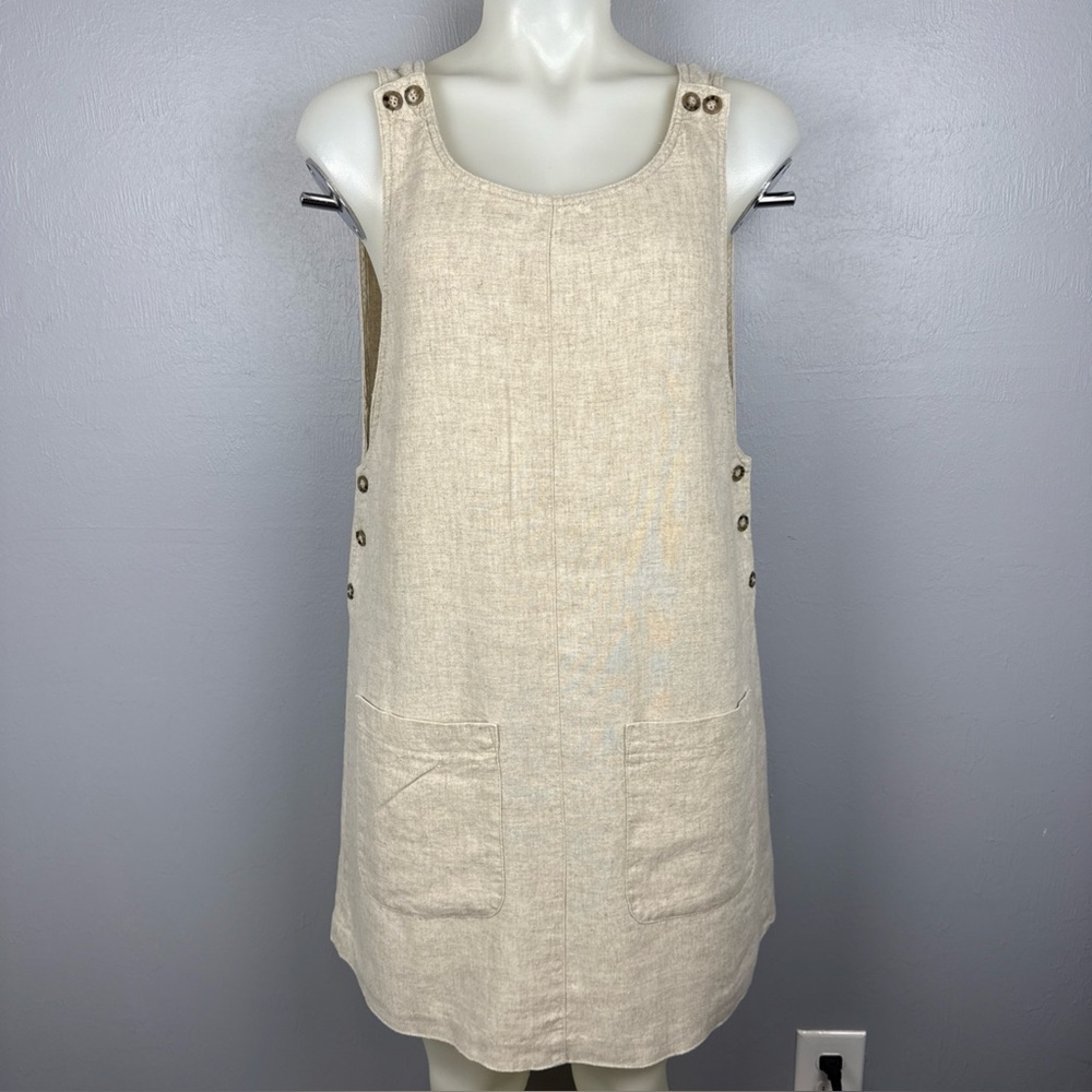 R.J. Stevens By Carol Escritor Vtg Beige Jumper Dress Womens S Linen Blend *READ